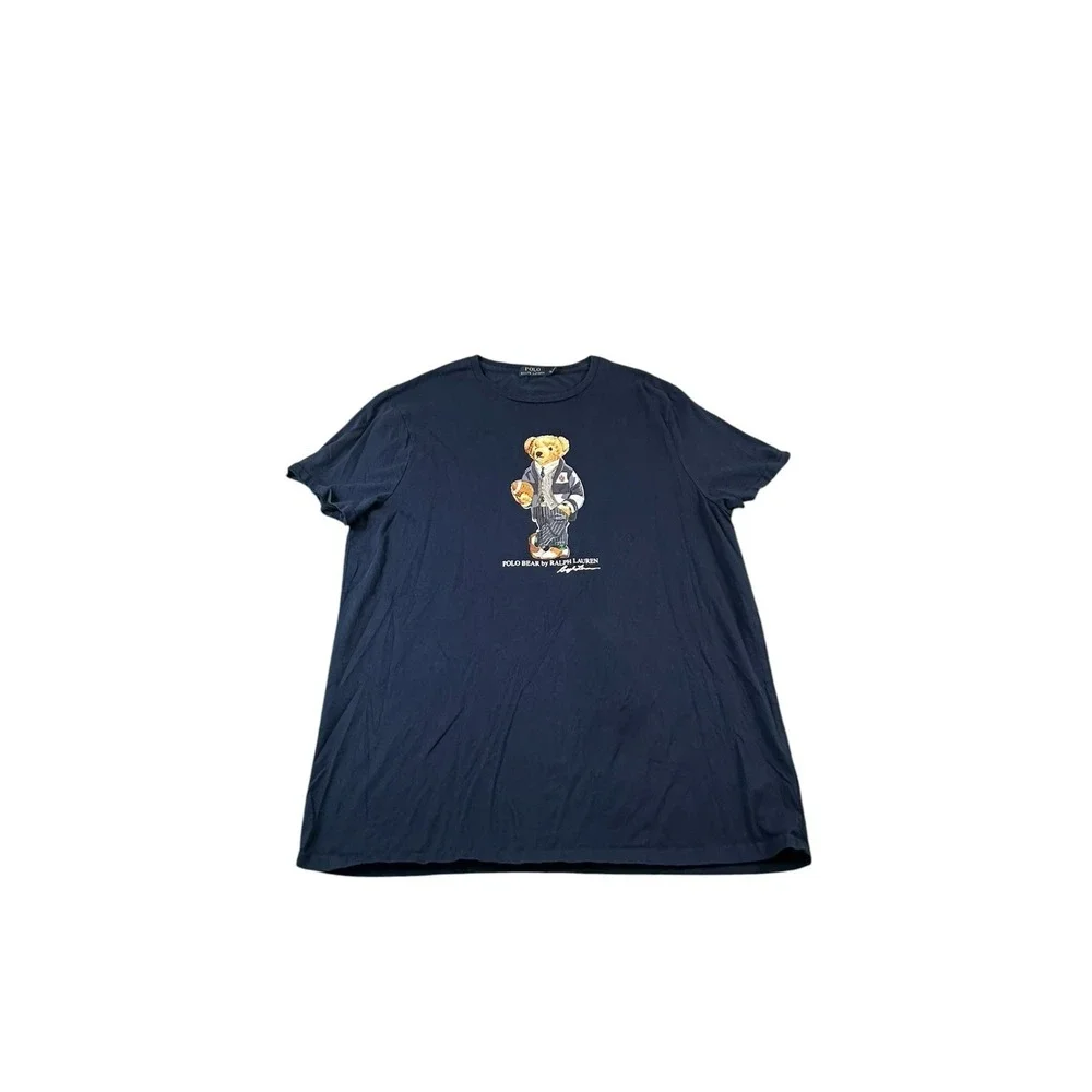 Polo Ralph Lauren Navy Blue Polo Bear Football S/S Cotton T Shirt Size 2XL